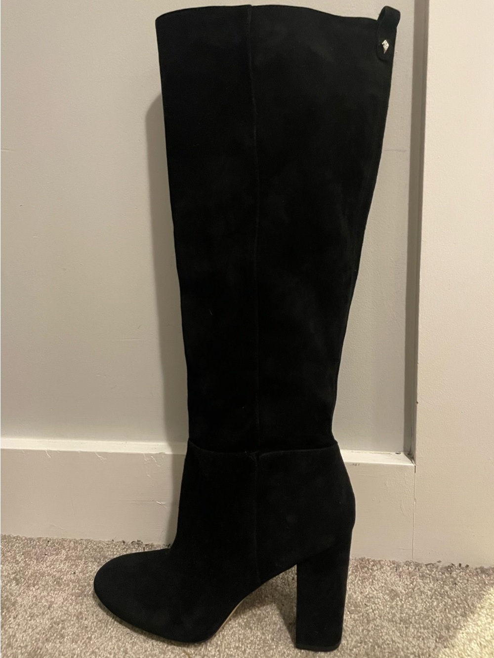 Women's Black Suede Knee-High Block Heel Boot